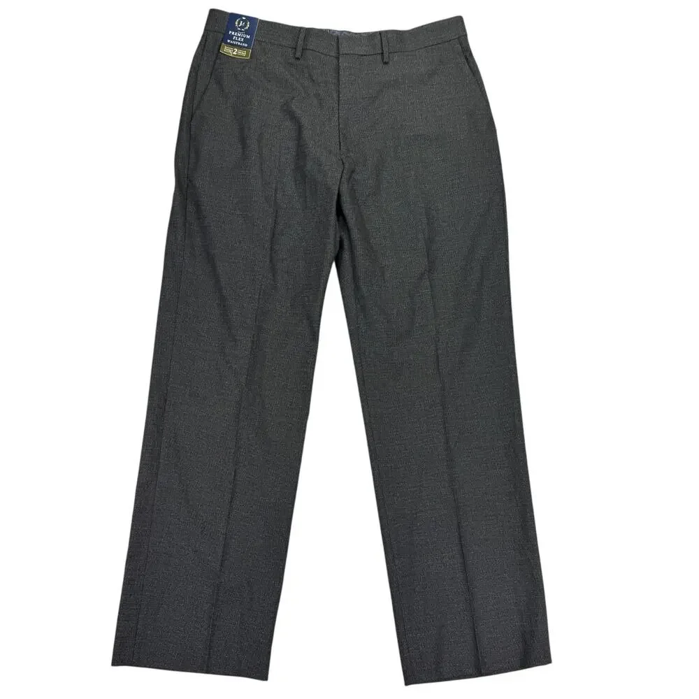 Haggar Mens 4-Way Stretch Textured Grid Classic Fit Dress Pants Charcoal 36x30